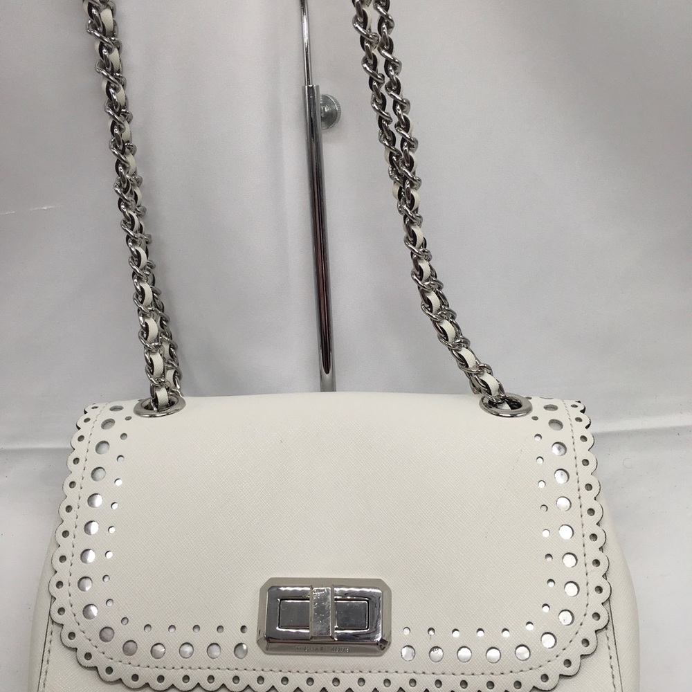 Michael Kors Scalloped Flap Laser Cut Chain Strap Saffiano Leather Shoulder Bag